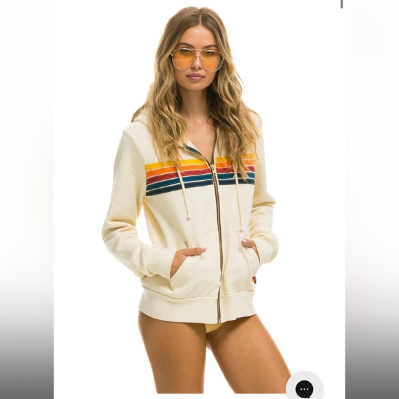 Aviator Nation 5 Stripe Hoodie Vintage White, size Small BRAND NEW - Picture 3 of 8